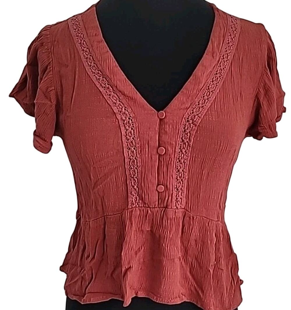 Peplum Flutter Sleeve Crop Top M Fairy Cottagecore